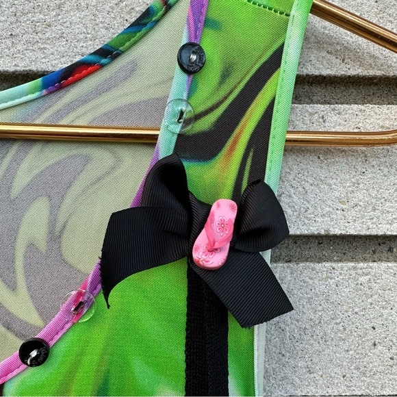 Tricot Chic Italy Y2K Marble Print Sleeveless Dress w/ Bow Detail Size 10 - Picture 4 of 10